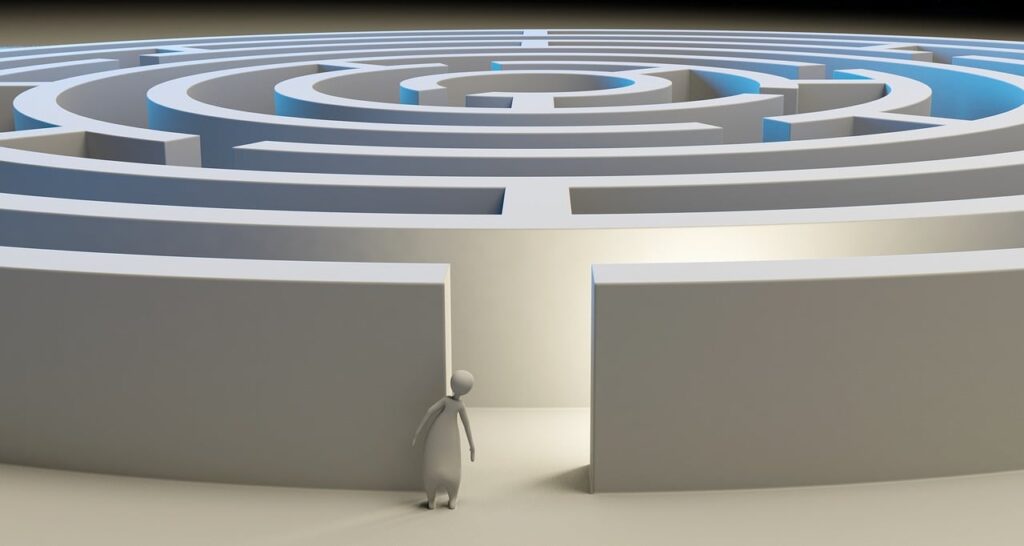 Maze with abstract figure entering deflection blog