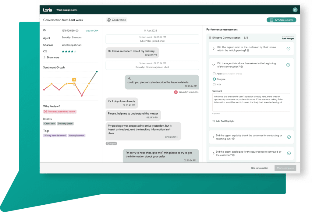 Conversation view scored by Loris Analyst